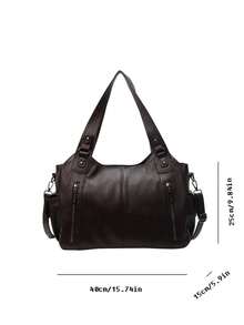 Túi xách nữ thời trang mới, cổ điển, đa năng, màu trơn, dung tích lớn, chất liệu da PU, kiểu dáng retro, có khóa kéo, thích hợp cho mua sắm, du lịch. Túi xách nữ mới. - Cà phê - Xem 5