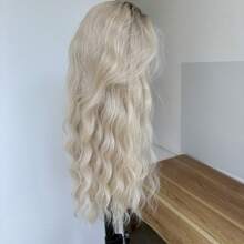 Long Wavy Natural Hairline Women Ombre Blonde Daily Wear Heat Resistant Synthetic Hair 13X4X1 Inch Glueless T Lace Front Wigs Soft