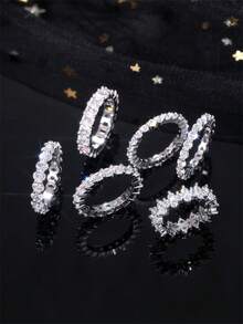 1枚极简主义立方氧化锆戒指，女士款，情人节礼物，结婚纪念日派对首饰 - 銀色 - 查看 8