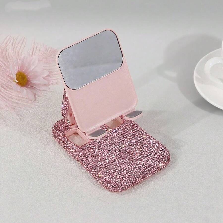 1pc Luxury Rhinestone Studded Foldable & Portable Phone Stand, Fashionable Multi-Color Desk Mount, High-End Compact Multi-Device Stand, Premium Cut Glass Glitter, Versatile Adjustable Device Hook, Travel Accessory