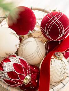 12pcs 8cm Christmas Party Decorative Balls, Rhinestone Flocked Christmas Ornaments, Plastic Hanging Decorative Balls, Suitable For Christmas Tree Decor, Home Decor, Room Decor, Bedroom Decor, New Year Decor, Christmas Decorations, Outdoor Decor, Holiday Party Decor, Christmas Party Supplies, Christmas Themed Festive Hanging Ornaments, Event Party Decor Gifts, Christmas Ornament Gift Set, Happy New Year, Gifts For Friends And Family Winter