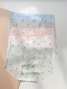 3件套女士薄款冰丝随机草莓印花内裤套装 - 彩色 - 查看 6