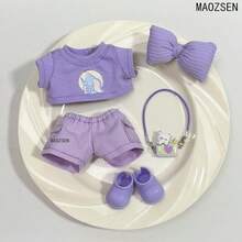 1st/2nd/3rd Generation Doll Clothes, Doll Plush Doll Accessories - Purple T-Shirt And Overalls Set, Sitting Party Outfit - Multicolor - View 3