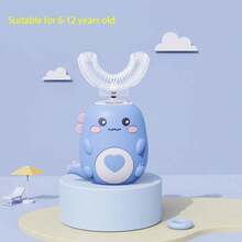 Children U-Shaped Electric Toothbrush 360 Degrees Smart Cartoon Kids Silicone Toothbrush Automatic Rechargeable  Toothbrush - 2-6 tuổi màu xanh - Xem 11