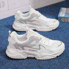 WANWEISI 男士轻便休闲字母印花设计运动鞋 - 低帮，EVA 鞋底，PU 和织物鞋面，透气，适合跑步、徒步旅行、户外和日常穿着