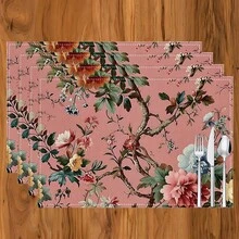 1pc/4pcs/6pcs Vintage Floral Pattern Linen Placemats, Suitable For Dining Table, All Season Decor, Modern Washable Table Mats, Room Decor, Coasters, Kitchen Dining Mats, Indoor Outdoor Party Decoration, Home Decor, Ideal Gift - Multicolor - View 13