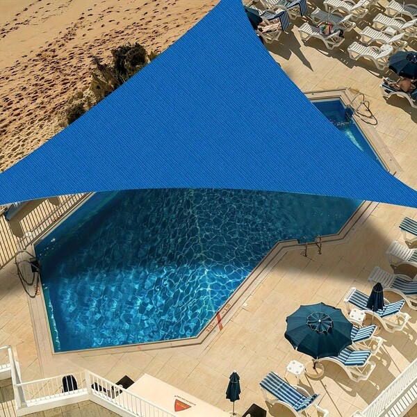 Żagiel przeciwsłoneczny trójkątny, 10x10x10 stóp, zewnętrzna osłona przeciwsłoneczna, oddychający filtr UV HDPE, markiza przeciwsłoneczna klasy komercyjnej do ogrodu, na patio i trawnik (niebieska)