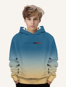 青少年男童时尚印花休闲卫衣 - 长袖圆领套头衫，适合春秋季穿着，酷炫图案印花 - 藍色 - 查看 1