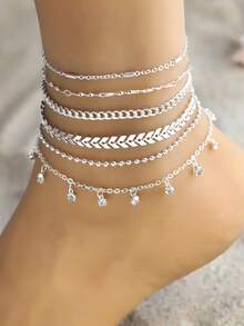 6pcs Minimalist Crystal Element Beach Anklet Set, Versatile Fashion Accessory Gift For Women & Girls, Ideal For Beach Vacation - Multicolor - View 12