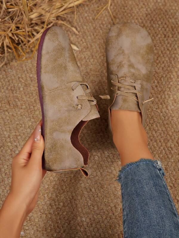 Mocassini piatti da donna, mocassini alla moda con lacci e punta tonda, scarpe classiche slip-on morbide, in materiale scamosciato