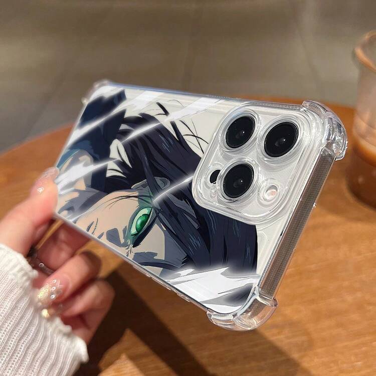 Stylish Anime Teen Design E-Eren Phone Case Suitable For IPhone 16 16e 15 14 13 12 Mini 11 Pro Max X XR XSMAX 8 7 E Plus Four-Corner Shockproof Transparent Soft Shell Ultra-Thin Back Cover Creative Minimalist Personality INS Style - màu xanh lá - Xem 3