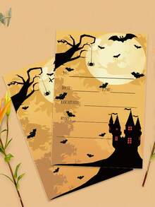 10 piezas Tarjetas de decoración de Halloween, Tarjetas de invitación con temática de casa embrujada y murciélagos, Tarjetas de felicitación para fiestas