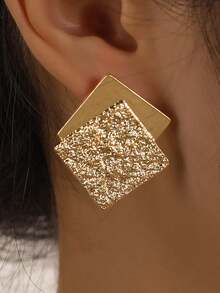 1 paire Clous D'oreilles À La Mode Géométrique Carré Multicouche - Or jaune - Voir 8