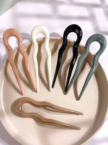 1pc French Barrette U-Shaped Hair Clip, Vintage Glossy Hair Bun Accessory, Chinese Hair Decoration, Bun Extension, Hair Styling Pins - Multicolor - View 4