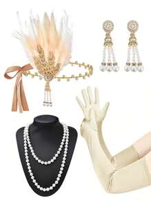 D EXCEED 1/4/6 件女士 1920 年代 Flapper Gatsby 配饰套装万圣节派对 Great Gatsby 女士复古时尚人造羽毛头带发饰新娘头饰表演舞台道具配饰