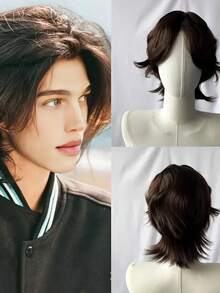 Men's Short Wolf Tail & Piranha Head Wig, Easy To Wear For Halloween Costume Play - Multicolor - View 7