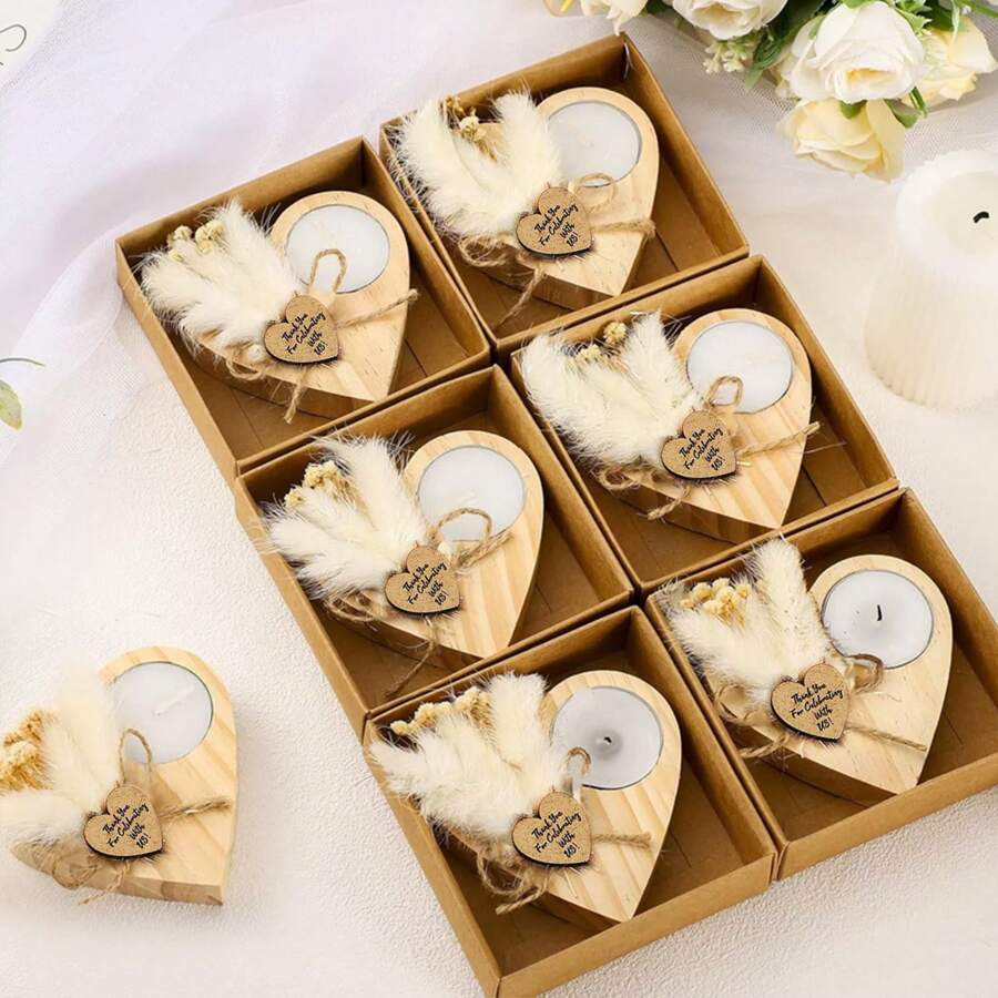 10支/4支/1支装家居装饰香氛蜡烛，木质烛台，新娘礼物烛台，复古木质心形烛台，适用于冥想、酒店或婚礼装饰、现代家居蜡烛、房间装饰、生日毕业礼物、DIY乡村农舍桌面装饰（芦苇草、满天星随机组合发货），感恩节、新年、圣诞节、情人节装饰烛台