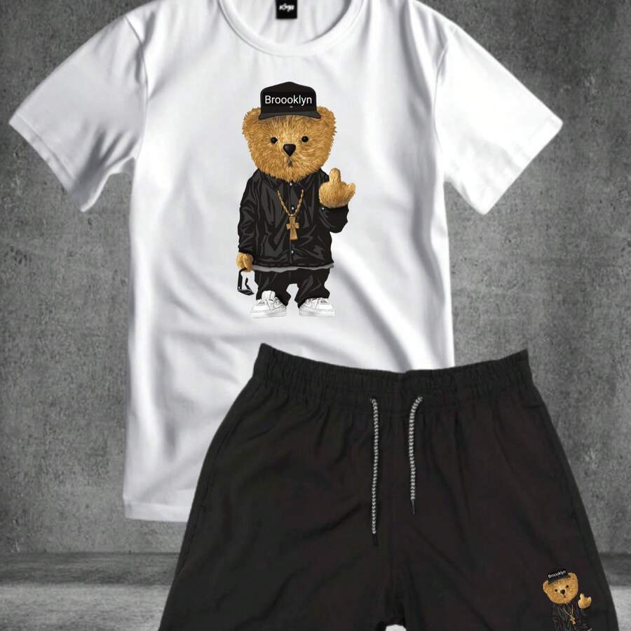 Ted Kit T-Shirt 100% COTTON SHIRT + Shorts Tactel Fashion  MEN'S UNISEX - 白色 - 查看 1