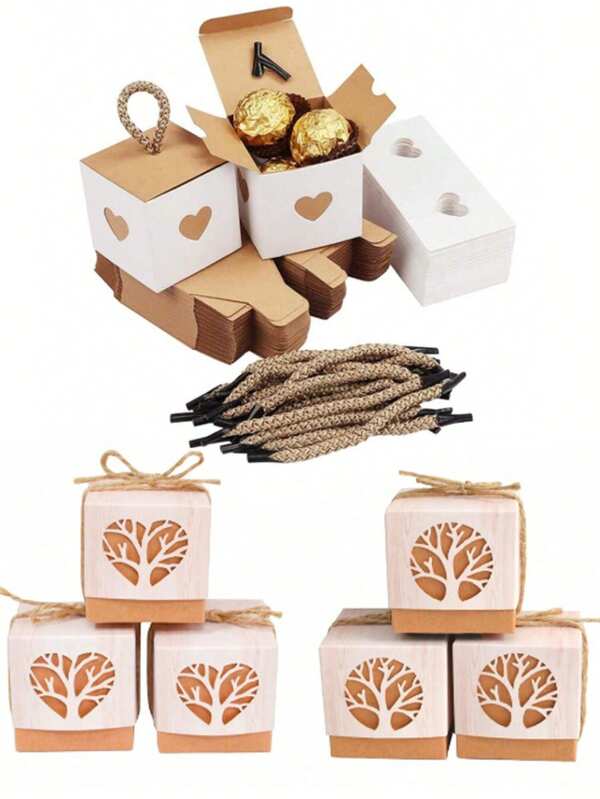 10 piezas/paquete Cajas de regalo en forma de corazón blancas y marrones, cajas de regalo de papel kraft vintage huecas de 2 x 2 x 2 pulgadas con cordel de yute, adecuadas para cumpleaños, bodas, fiestas, envoltura de regalos, decoración, despedida de soltera, novia, decoración de fiestas, cumpleaños, propuesta de dama de honor, decoración de boda, despedida de soltera, cajas de regalo de Navidad