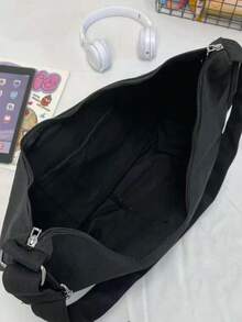 Japanese Style Solid Color Casual Large Capacity Student Commute Dumpling Shaped Shoulder Crossbody Crescent Handbag Fashion Shopping Tote - 黑色 - 查看 2