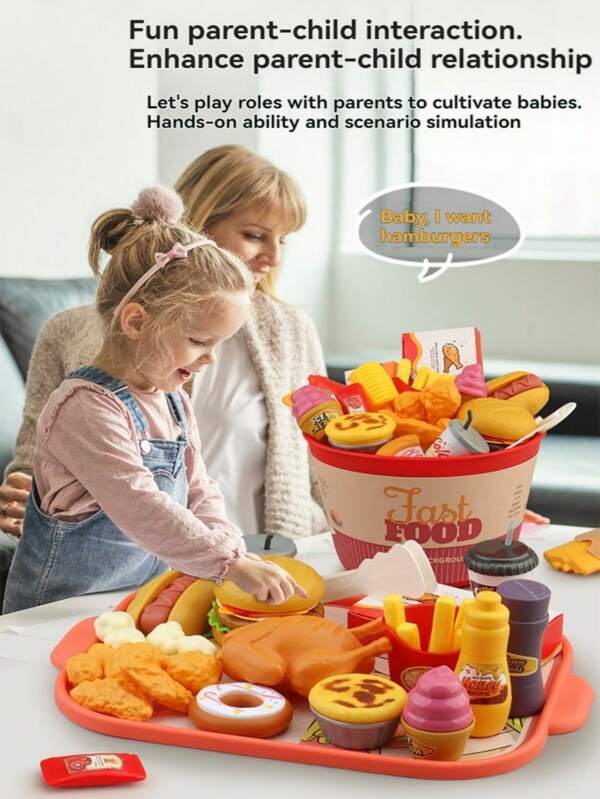 Juego de cocina infantil con hamburguesa realista de comida rápida, set de comida combinada DIY, desarrolla la coordinación mano-ojo y el pensamiento lógico, diversión para juego de roles en fiestas, recuerdo de fiesta de Halloween, regalo de cumpleaños para niños y niñas (algunos estilos/colores al azar)