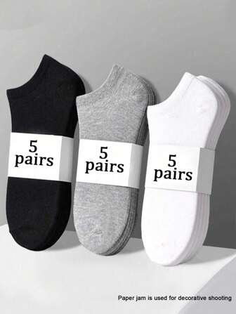 6/10/15 Pairs Women Solid Black/White/Gray Fashion Boat Socks, Moisture Wicking Comfortable Short Socks, Suitable For All Seasons Daily And Outdoor Wear
