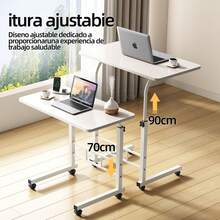 Escritorio Portátil, Mesa para Laptop, 60x40 cm, Mesa Auxiliar con Ruedas para Sala y Dormitorio,Escritorio para Computadora Portátil, Ideal para Sofá, Dormitorio u Oficina en Casa - Blanco - Ver 3