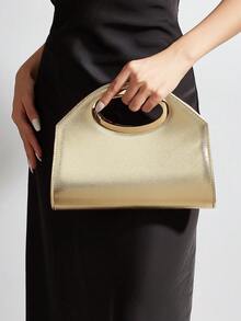 AIBBYDAR 女士晚宴包，纯金色，合成革，十字纹，金属手柄，女士手提包，适合搭配晚礼服，小巧方包，钱包，化妆包，闪亮，光泽，奢华，迷人，优雅，精致，可拆卸肩带，适合舞会、派对、婚礼、节日聚会、宴会等场合。 - 金色 - 查看 2