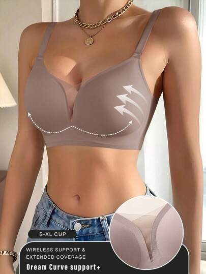 1 pieza Conjunto de lencería sexy para mujer con escote en V transparente, unicolor casual y cómodo, estilo minimalista de verano para sujetador