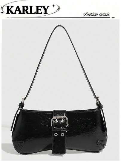 1pc Black Simple Women's Handbag, Minimalist Versatile Shoulder Bag, Fashionable Underarm Bag, Y2K Baddie Bag, Women's Bag