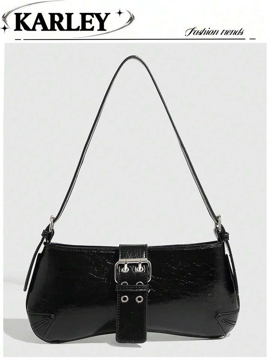 1pc Black Simple Women's Handbag, Minimalist Versatile Shoulder Bag, Fashionable Underarm Bag, Y2K Baddie Bag, Women's Bag - Black - View 1