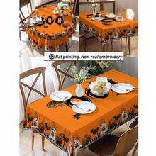 1pc Halloween Pumpkin, Ghost, Bat Pattern Tablecloth, Seasonal Kitchen/Dining Table Decor, Round Or Rectangular Sizes Available, Polyester Material, Indoor/Outdoor Party Decoration, Halloween Holiday Decor, Home Kitchen Decor