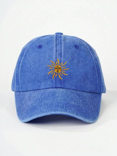 1pc Embroidered Sun 4-Seasons Outdoor Baseball Cap, Vintage Washed Unisex Mesh Trucker Hat, Breathable Adjustable Golf Sun Cap For Women Men, Summer Fashion Curved Brim Sun Hat, Y2K Couples Sun Hat