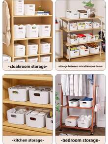 Có sẵn theo gói 1/2/3 chiếc với các màu vàng sữa, trắng và xanh lá cây, thích hợp để đựng đồ dùng trên bàn làm việc. Phù hợp để đựng mỹ phẩm, đồ dùng linh tinh, đồ ăn nhẹ, đồ chơi, v.v. Cũng có thể dùng làm giỏ đựng đồ, hộp đựng đồ dùng văn phòng, giỏ đựng đồ hình chữ nhật hoặc hộp đựng đồ dùng văn phòng. Có ba kích cỡ để lựa chọn. - Nhiều màu - Xem 6