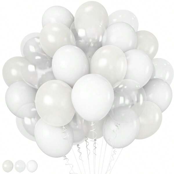 10-Inch Pearl White Latex Balloons, Thicker Matte White Transparent Helium Balloon Set For Wedding, Suitable For Gender Reveal Party, Bachelor Party, Carnival Party, Birthday, Engagement, Anniversary
