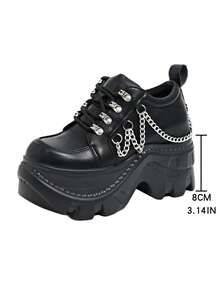 Women's Punk Style Lace-Up Metal Eyelet Platform Casual Sneakers, Versatile Business Shoes - Black - View 2