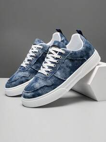 Men's Casual Canvas Sneakers, Denim Texture, Anti-Slip Wear-Resistant, Fashionable Street Style Skateboard Shoes