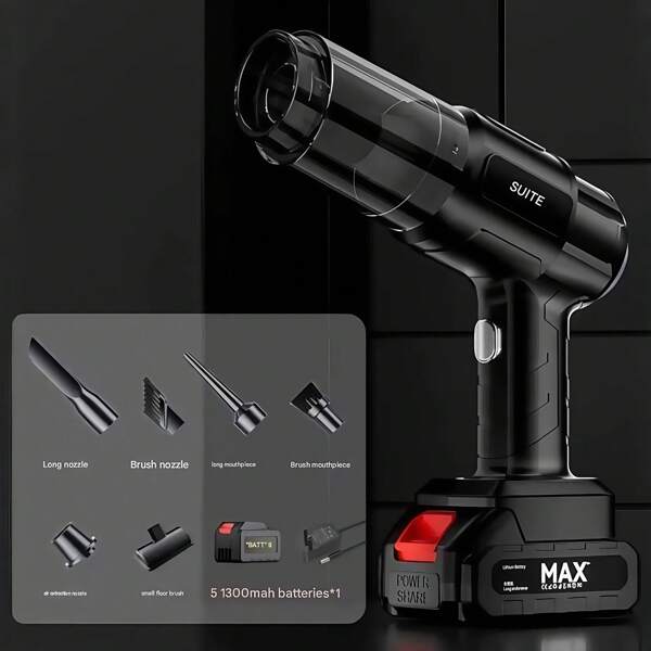 1 krachtige turbineventilator, blaast water, lucht, stof, bladeren, sneeuw en stofzuigt, snellader, 7-in-1 stofzuigeraccessoires, draagbare gereedschapstas, geschikt voor thuis, auto en buiten, multifunctionele, efficiënte schoonmaaktool