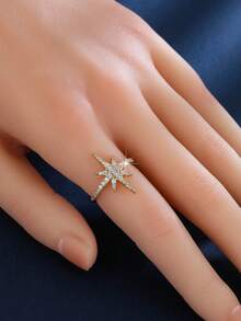 1pc Fashionable Cubic Zirconia 8-Pointed Star Decor Ring, Suitable For Women's Daily Wear - Gold - View 5