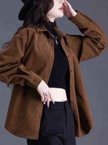 Spring & Autumn New Corduroy Shirt, Solid Color, High-Quality, Loose Fit Long Sleeve Blouse