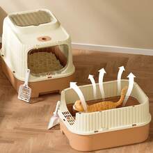 Nuova lettiera per gatti a prova di perdite 48x36,2x36 cm | Design a doppio uso, completamente chiusa e semichiusa con ingresso dall'alto | Deodorante, silenziosa e senza feci attaccate | Toilette per gatti facile da smontare e lavare | Paletta per lettiera e sacchetto deodorante in omaggio - Grigio - Visualizzare 6