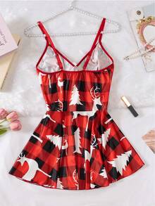 全新性感内衣毛绒圣诞鹿格子连衣裙 - 紅色 - 查看 6