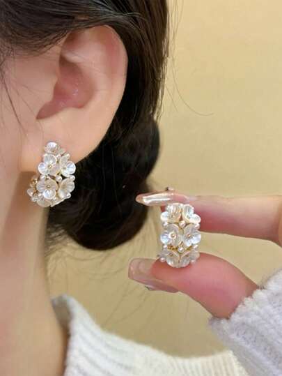 topshiny 1 Đôi bông tai đính ngọc trai và đá quý cổ điển, đơn giản và thời trang theo phong cách Hàn Quốc dành cho nữ