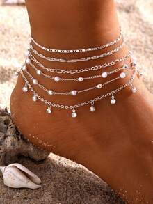 6pcs Minimalist Crystal Element Beach Anklet Set, Versatile Fashion Accessory Gift For Women & Girls, Ideal For Beach Vacation - Multicolor - View 7