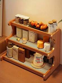 Three-Layer Thickened Drainage Board Bamboo Storage Rack, Sturdy Trapezoidal Wooden Shelf - Multifunctional, Space-Saving, Stylish Storage Tool, Suitable For Kitchens, Offices, Dressing Tables, And Home Decoration, Multi-Purpose Storage Rack