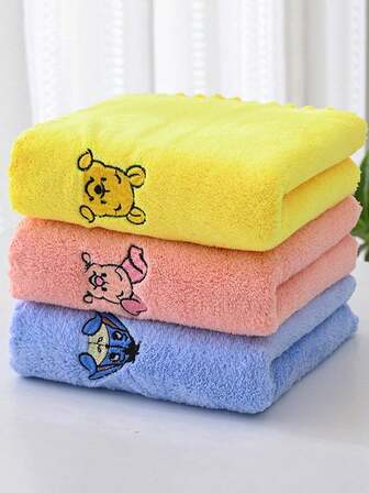 3PCS Winnie Pooh Bear Towel Cute Pattern Rectangular Cartoon Coral Velvet Soft Face Towel Student Face Towel Shower Towels For Beauty Salon, Hotel Sports,Home Essentials, Towel, Skin Care