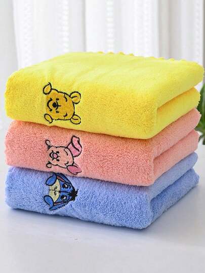 3PCS Winnie Pooh Bear Towel Cute Pattern Rectangular Cartoon Coral Velvet Soft Face Towel Student Face Towel Shower Towels For Beauty Salon, Hotel Sports,Home Essentials, Towel, Skin Care