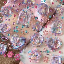 Vintage Manga Girl 3D Diamond Shake Water Injection Adhesive Sticker Journal Phone Case Decorative Sticker - Color - View 2