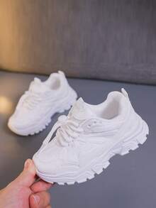 1 Pair 2025 Spring/Summer New Breathable Mesh Running Sneakers, Student Children Shoes, Summer Sports Shoes For Boys & Girls - White - View 4