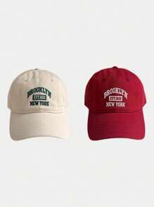 2 件女士户外防晒个性化棒球帽 - 米色+紅色 - 查看 3